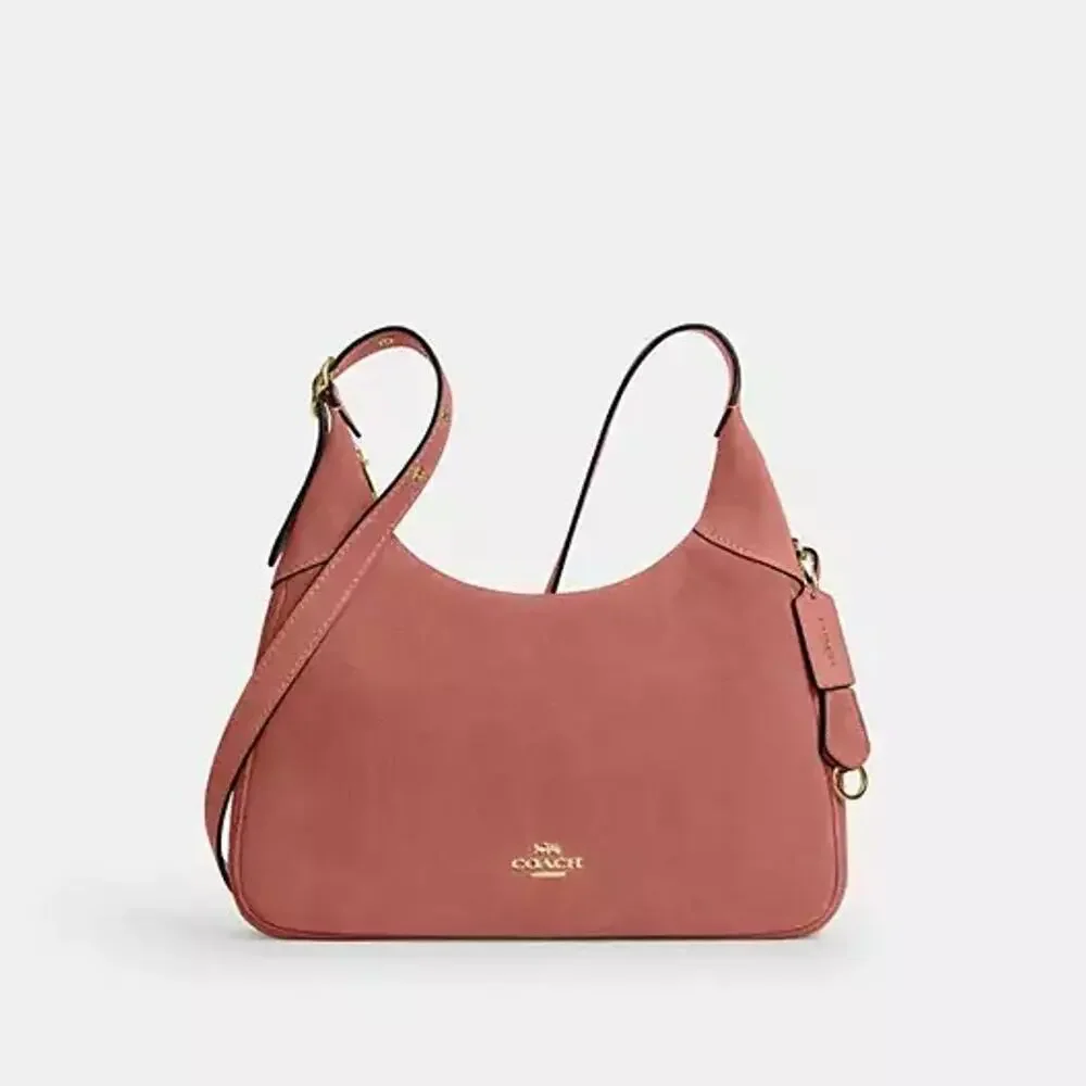 NEW‼️Coach Ella Shoulder Bag CET38  suede/Gold/Blush Pink
